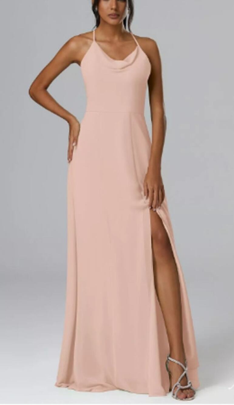 AW BRIDAL 2 XS pear pink Perpetua chiffon bridesmaid formal  maxi dress NEW B52